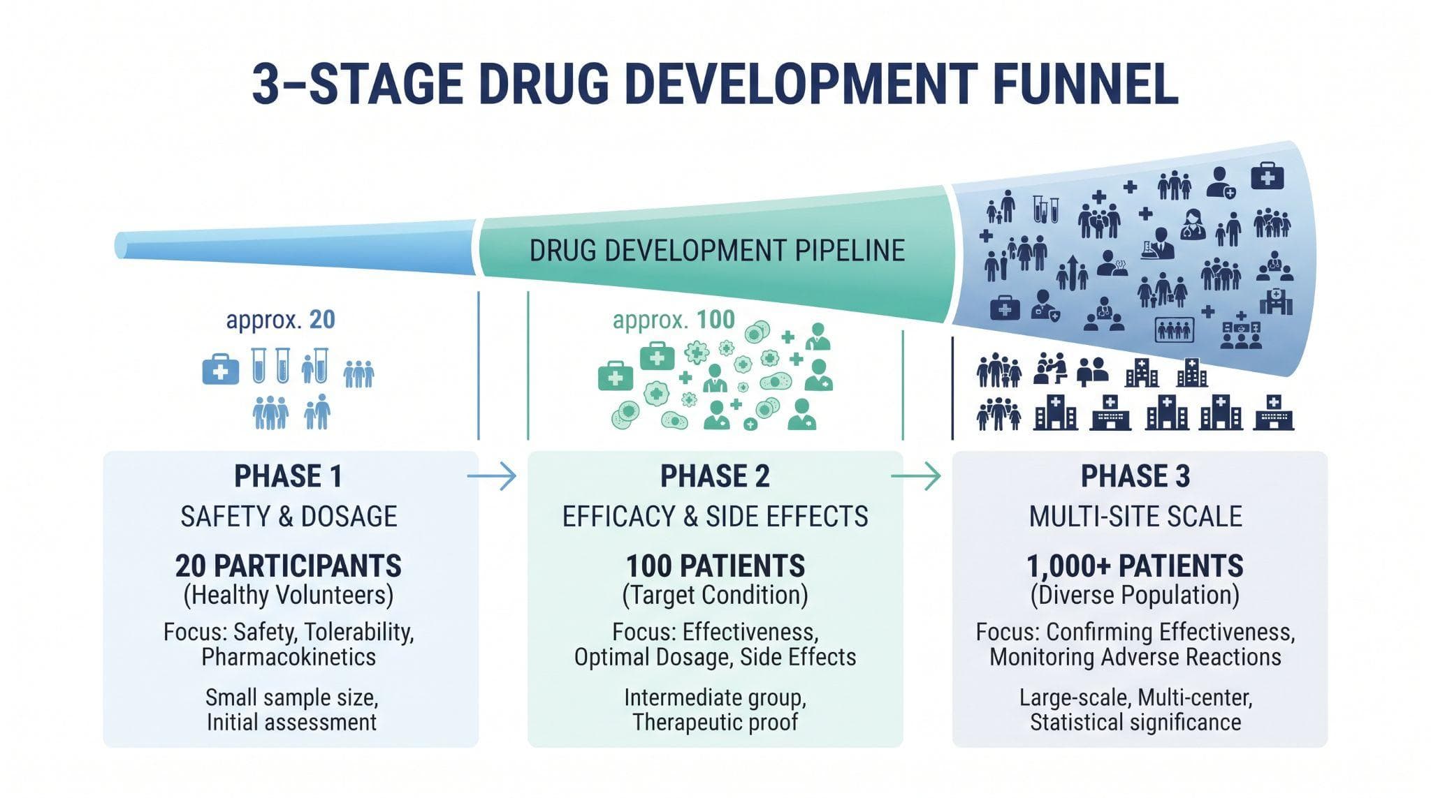 Diagram accompanying What Phase 1, Phase 2, and Phase 3 Peptide Trials Mean
