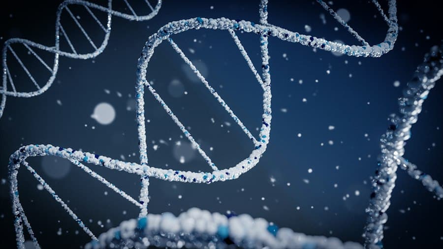 Blue visualisation of a DNA double helix